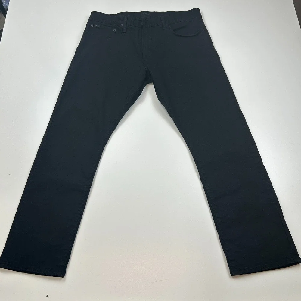 Polo Ralph Lauren Mens 36x30 The Varick Slim Straight Black Denim Jeans